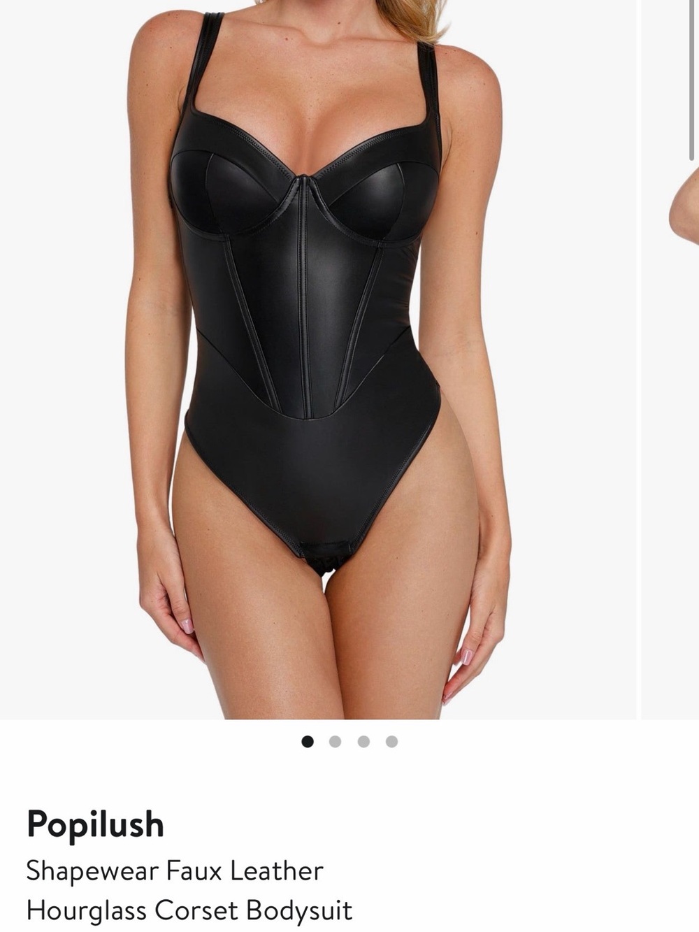 Popilush Black Faux Leather Hourglass Corset Bodysuit